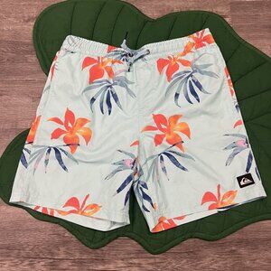 Quiksilver Swim Trunks Boys Youth XL 16 Floral Tropical Pull On Beach Surf